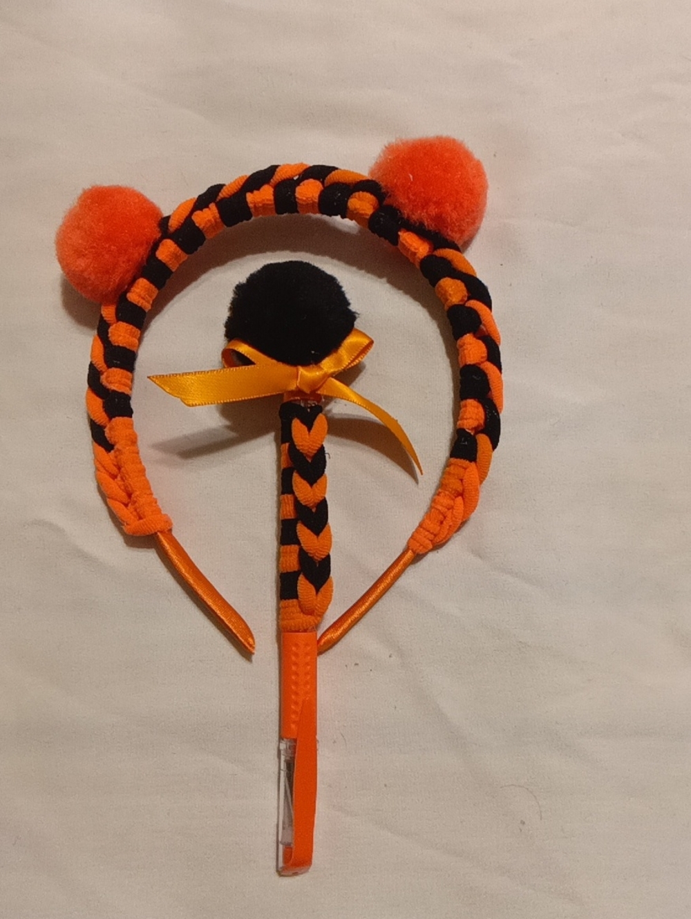 Girls Orange & Black Pom Headband and Hair Clip Set